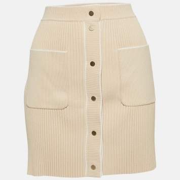 Pre Owned Maje Beige Ribbed Knit Buttoned Mini Skirt M