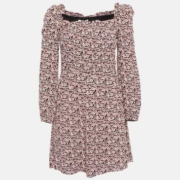 Pre Owned Maje Black/Pink Floral Print Crepe Ranael Mini Dress M