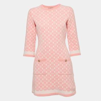 Pre Owned Maje Pink Embossed Knit Three Quarter Sleeve Mini Dress S