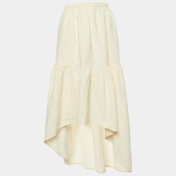 Pre Owned Maje Cream Textured Cotton Asymmetrical Skirt M