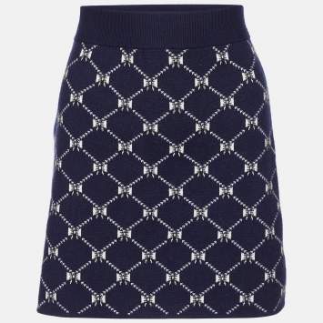 Pre Owned Maje Navy Blue Jacquard Knit Mini Skirt S