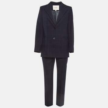 Pre Owned Maje Dark Blue Plaid Suit L/M