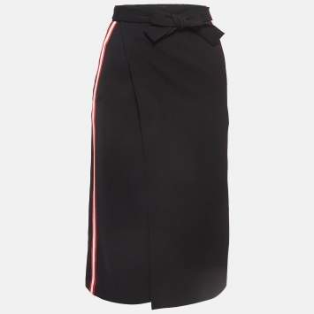 Pre Owned Maje Black Side Stripe Crepe Pencil Wrap Skirt S
