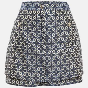 Pre Owned Maje Blue/Gold Patterned Jacquard Skorts L