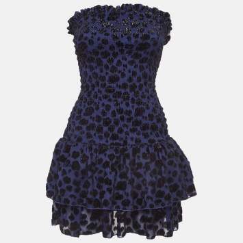 Pre Owned Maje Blue Raziel Leopard Pattern Fil-Coupe Jacquard Dress M