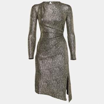 Pre Owned Maje Black/Metallic Lurex Knit Cut-Out Detail Short Dress S