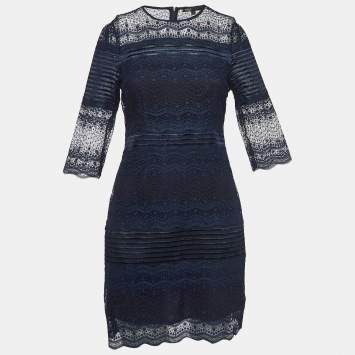 Pre Owned Maje Navy Lace Mini Dress S
