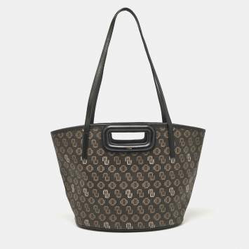 Pre Owned Maje Black Monogram Print Coated Canvas and Leather Clover Tote