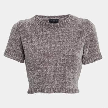 Pre Owned Majorelle Grey Rib Knit Denitza Chenille Crop Top L