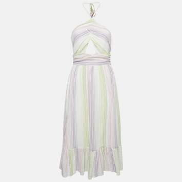 Pre Owned Majorelle Multicolor Candy Stripes Cotton Midi Dress S
