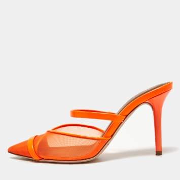 Pre Owned Malone Souliers Orange Mesh and Patent Leather Clio Mules Size 35