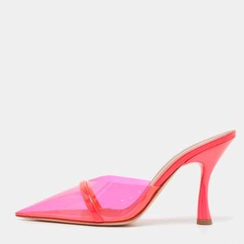 Pre Owned Malone Souliers Neon Pink Patent Leather and PVC Joella Slide Sandals Size 38