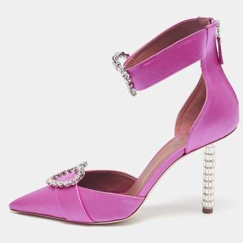 Pre Owned Malone Souliers Pink Satin Camille Ankle Strap Pumps Size 39