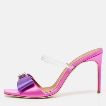 Pre Owned Malone Souliers Purple/Pink Satin Emily Slide Sandals Size 38.5