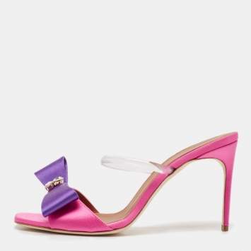 Pre Owned Malone Souliers Purple/Pink Satin Emily Slide Sandals Size 39