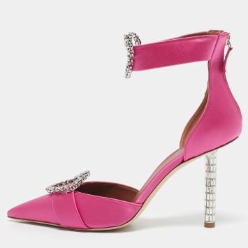 Pre Owned Malone Souliers Pink Satin Camille Ankle Strap Pumps Size 39