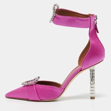 Malone Souliers Pink Satin Camille Ankle Strap Pumps Size 39