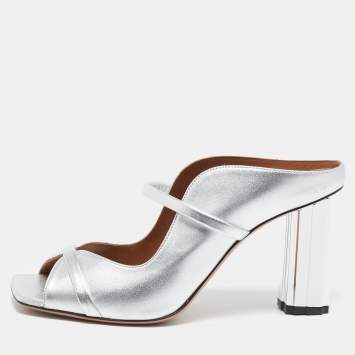 Pre Owned Malone Souliers Silver Leather Nara Slide Sandals Size 41.5