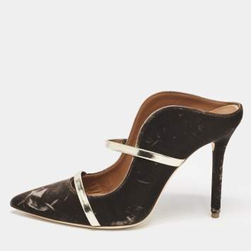 Malone Souliers Brown/Gold Velvet and Leather Maureen Mules Size 40