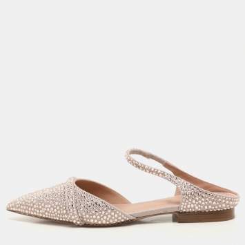 Pre Owned Malone Souliers Pink Suede Crystal Embellished Uma Flat Mules Size 38