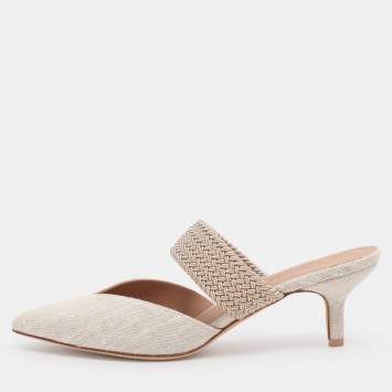 Pre Owned Malone Souliers Grey Canvas And Woven Fabric Maisie Mules Size 36