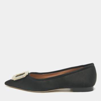 Pre Owned Malone Souliers Black Satin Lina Ballet Flats Size 37