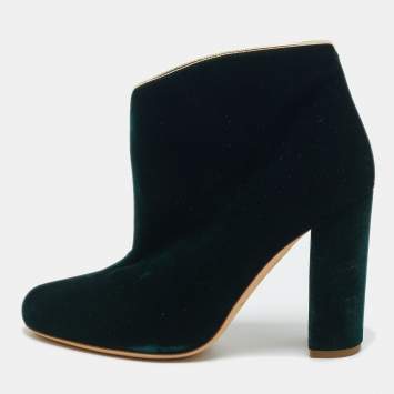 Pre Owned Malone Souliers Dark Green Velvet Eula Booties Size 36.5