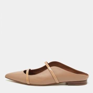 Pre Owned Malone Souliers Beige Leather Maureen Pointed Toe Flat Mules Size 37
