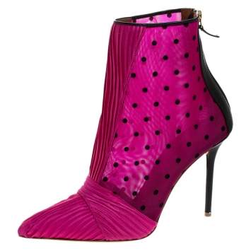 Pre Owned Malone Souliers Pink Satin And Mesh Charlise Ankle Boots Size 40