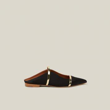 Pre Owned Malone Souliers Black/Gold Satin Maureen Pointed Toe Flats Size 40