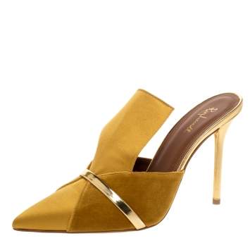 Pre Owned Malone Souliers Mustard Satin and Velvet Danielle Mules Size 38.5