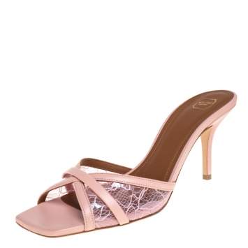 Pre Owned Malone Souliers PVC And Leather Perla Slide Sandals Size 39