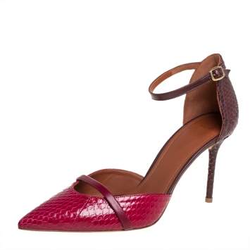 Pre Owned Malone Souliers Burgundy/Brown Python Ankle Strap Pumps Size 38
