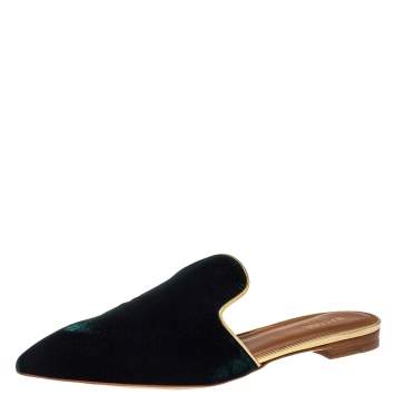 Pre Owned Malone Souliers Dark Green Velvet Pointed Toe Mule Flats Size 40
