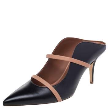 Pre Owned Malone Souliers Black/Beige Leather Maureen Pointed Toe Mules Size 39