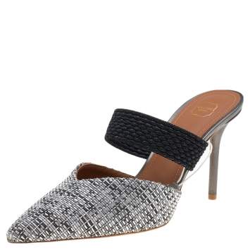 مملوكة مسبقًا Malone Souliers Black/Silver Woven Nylon Maisie Sandals Size 39