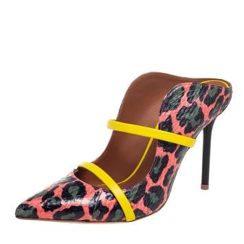 Pre Owned Malone Souliers Multicolor Leopard Print Python And Leather Maureen Mules Size 37