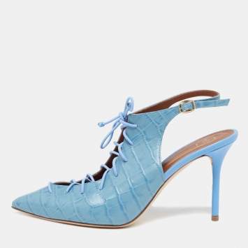 Pre Owned Malone Souliers Blue Croc Embossed Leather Alessandra Sandals Size 40