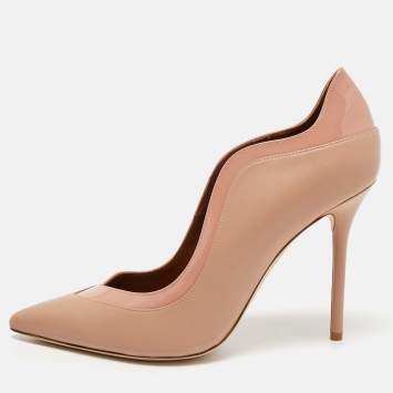 Pre Owned Malone Souliers By Roy Luwolt Optic Beige Leather and Patent Penelope Pointed Toe Pumps Size 40