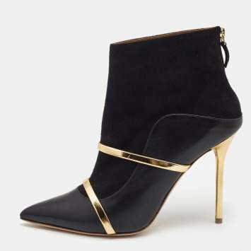 Pre Owned Malone Souliers Black/Gold Leather and Suede Madison Ankle Booties Size 42
