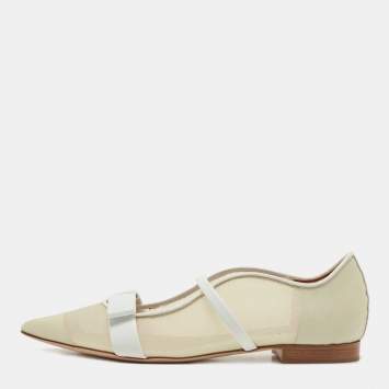 Pre Owned Malone Souliers Cream/White Mesh and Leather Margueritee Ballet Flats Size 37