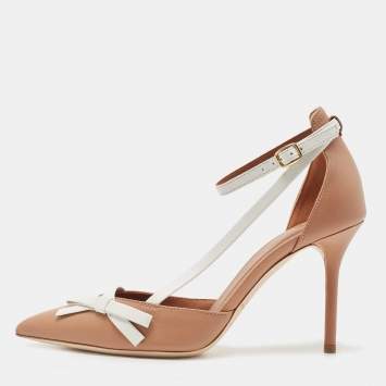 Pre Owned Malone Souliers Beige/White Leather Ankle Strap Sandals Size 38