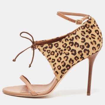 Pre Owned Malone Souliers Brown/Beige Calf Hair Ankle Strap Sandals Size 41