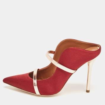 مملوكة مسبقًا Malone Souliers Burgundy Satin Maureen  Sandals Size 37