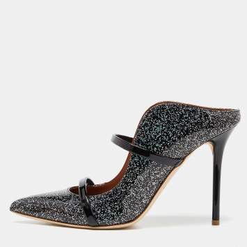Pre Owned Malone Souliers Black Glitter Patent Leather Maureen Mules Size 40