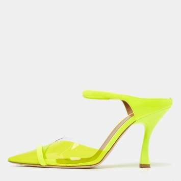 Pre Owned Malone Souliers Neon Yellow PVC and Patent Leather Iona Mules Size 38.5