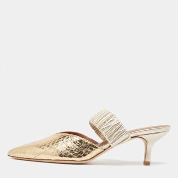 Pre Owned Malone Souliers Gold Python Embossed Leather Maisie Mules Size 37