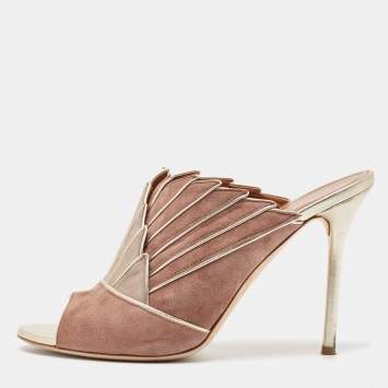 مملوكة مسبقًا Malone Souliers Grey/Brown Suede Donna Slide Sandals Size 39