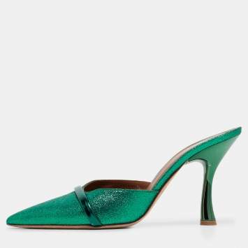 مملوكة مسبقًا Malone Souliers Green Glitter and Leather Mules Size 38 