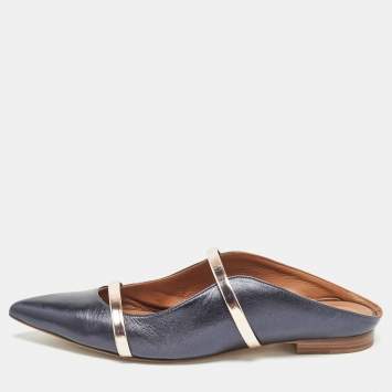 Pre Owned Malone Souliers Navy Blue Leather Maureen Mules Size 39